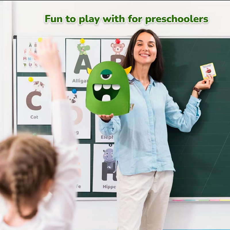 Jardín de infantes para bebés alfabeto aprendizaje acertijos juguetes de iluminación ABC monstruos para niños pequeños comer letras aprendizaje juguetes de feltro