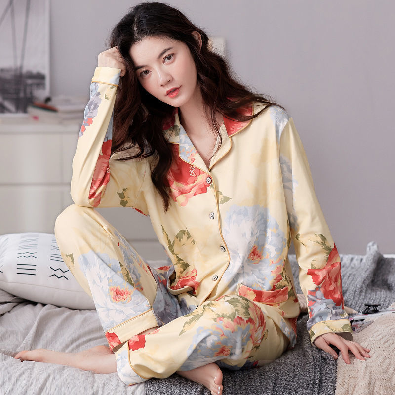 Más tamaño % Pijama de algodón traje de invierno de manga larga de primavera y otoño de las mujeres de mediana edad homewear se puede usar fuera