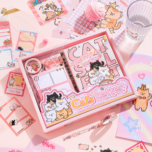 New healing kitten letter material sticker hand account suit cute girl powder hand gift box English cross-border