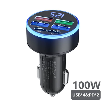 Mobil şarj cihazları – with digital display support super - 4usb2c-six-port-digital-display-car-charger-black