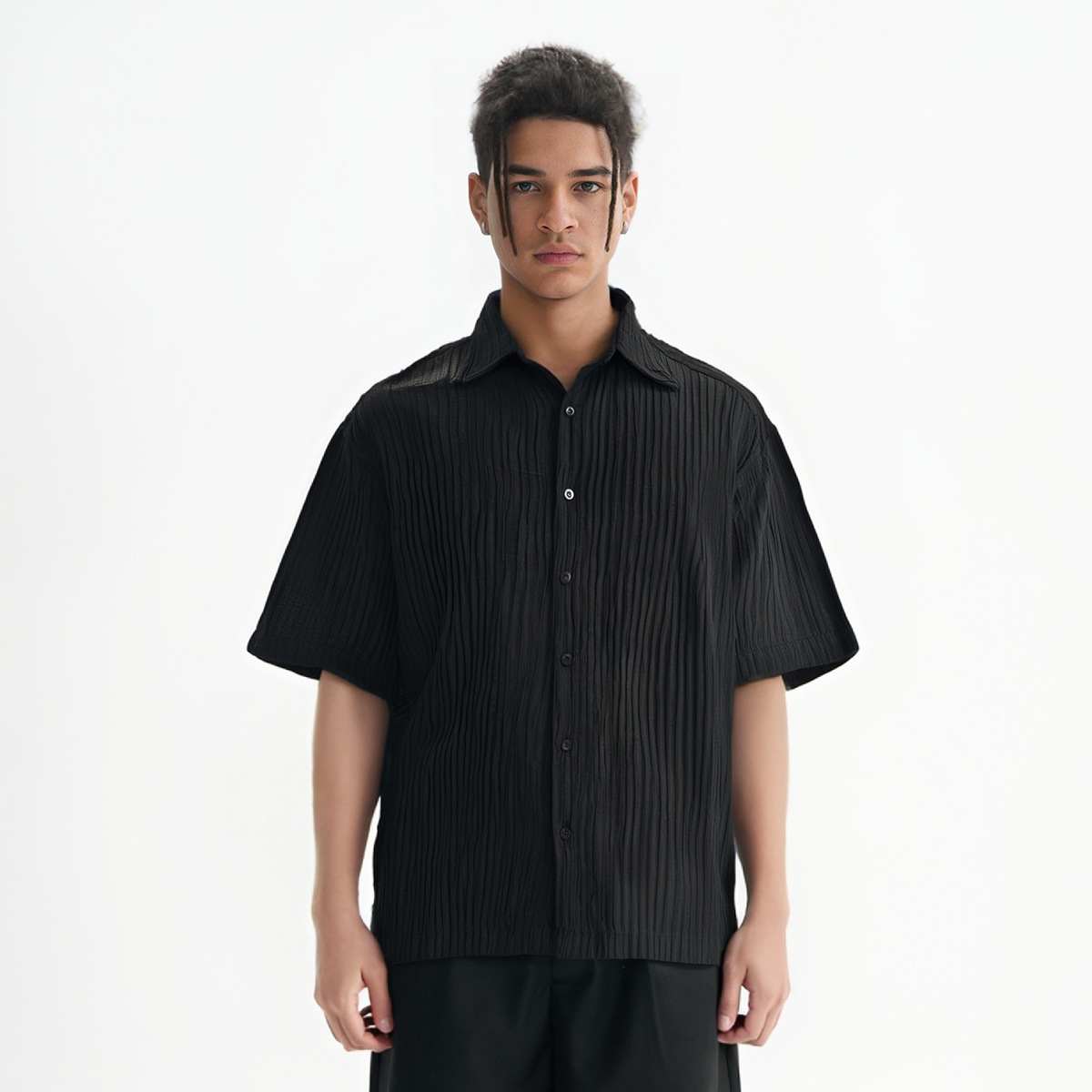 ETAI Hombre| Camisas de manga corta Jacquard de alta sensibilidad, camisa de botón de seda casual suelta, hombre