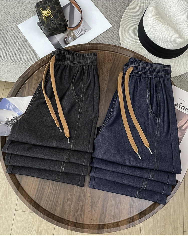 Quần jean nữ ống rộng cạp cao vải denim mỏng nhẹ dáng suông — Đen - Loại thông thường chi tiết 2