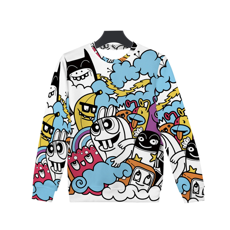 Cross-Border Supply Aliexpress New Full-Print Little Monster Cartoon Round Neck Sweatshirt Spring and Autumn Youth Long-Sleeved Sweatshirt