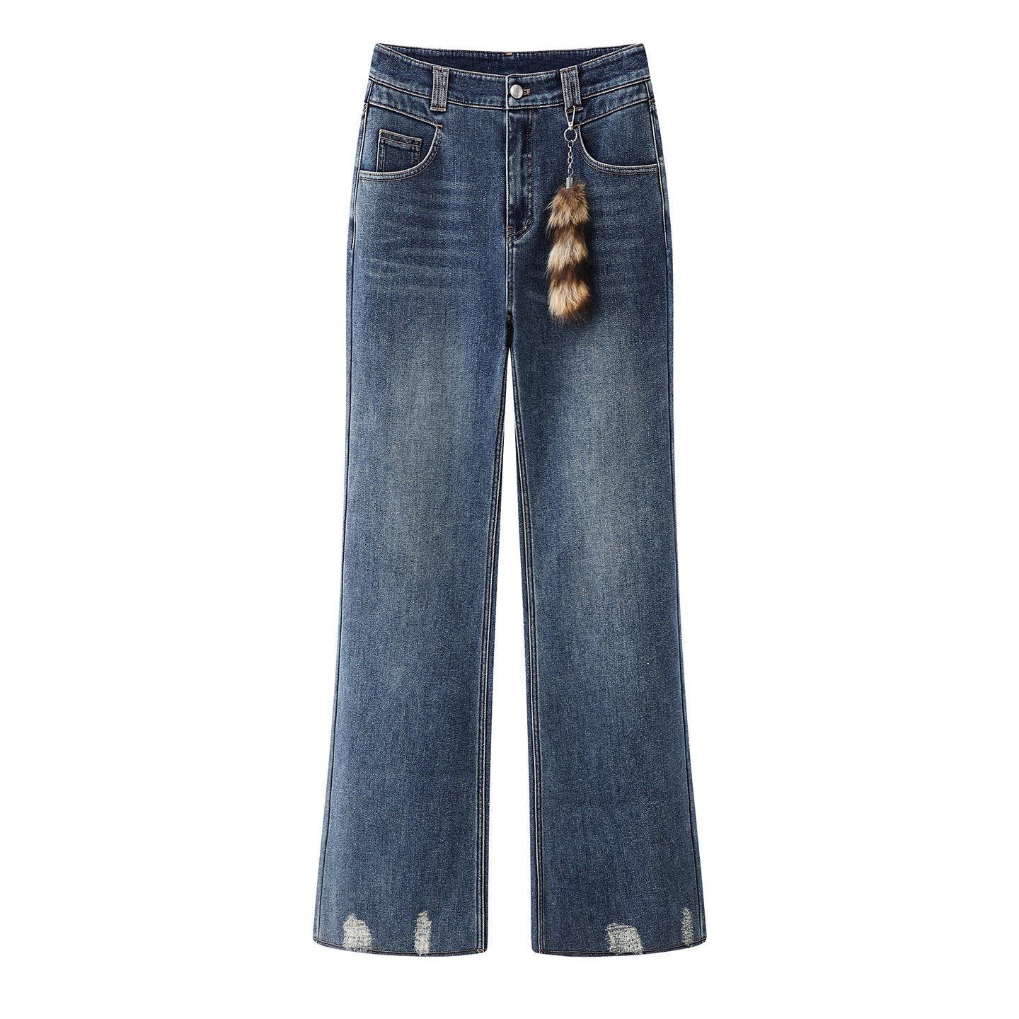 现货 2025冬季新款女时尚复古百搭磨破直筒加绒牛仔裤RL91302281