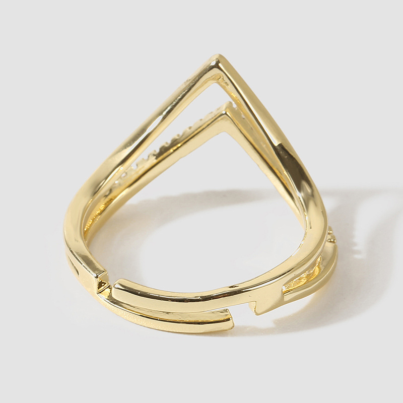 Korean Style Simple Personality Exquisite Copper Inlaid Zirconium Open Ring Ins Creative Real Gold P