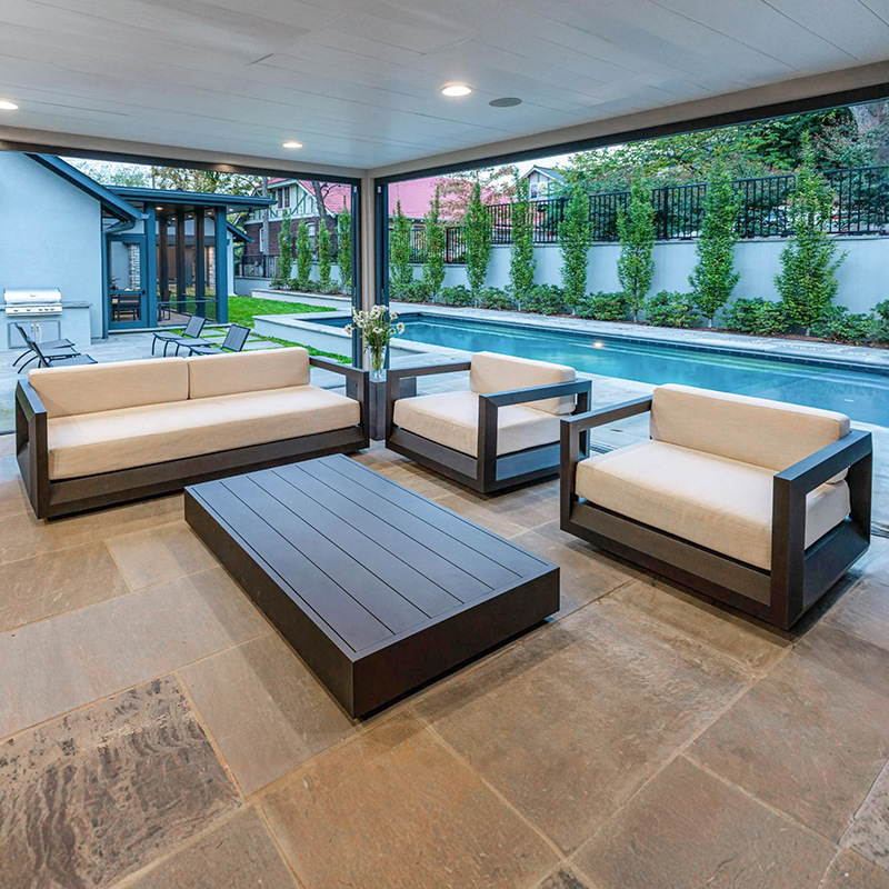 Sofá de aleación de aluminio al aire libre patio terraza resorte a prueba de agua y protección solar de alta gama muebles anticorrosivos image 4