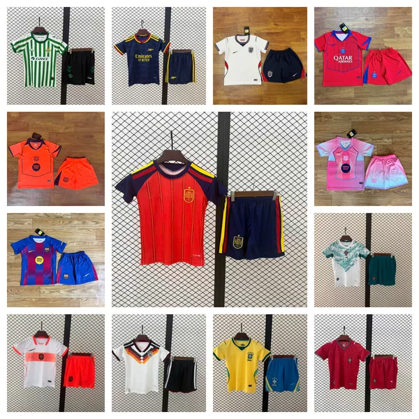 26-27 Models of National Team Children's Clothing World Cup Football Uniforms France, Netherlands, Spain Away Football Jersey Set