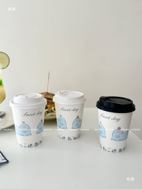 双层加厚卡通可爱一次性杯子咖啡奶茶热饮打包外带纸杯|undefined