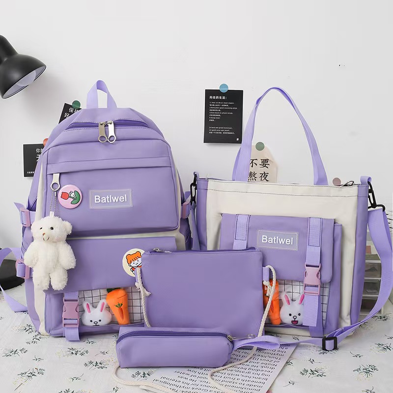 보라색 4종 세트 + 당근, 토끼, 곰 펜던트 + 뱃지 4개