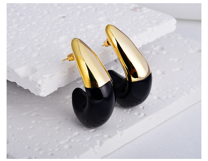22K Gold Plated Plating Material 1 Pair Simple Style C Shape Enamel Copper 22K Gold Plated Ear Studs