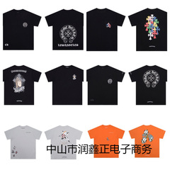 クローバーTシャツのクロスボーダーハイバージョン、ゆったりとしたトレンディなクローバークロスプリント、男女カップル同じスタイルの半袖