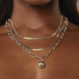 欧美女式项饰 复古气质时尚几何圆球吊坠多层项链Necklace