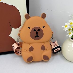 Cute and Cute Capybara Kidsren's Coin Purse Silicone Cute Capybara Student Crossbody Bag Cartoon Bear Bag