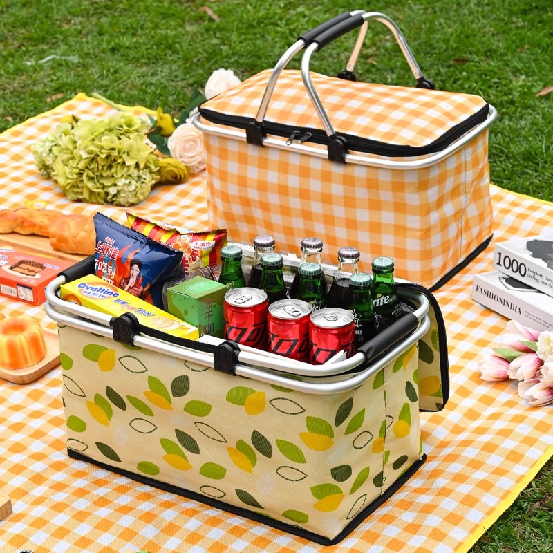 Cesta de picnic primavera plegable al aire libre acampado aislamiento de camping portátil cestas de picnic suministros de red necesaria cesta