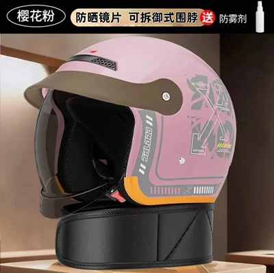 Adjustable Half-Helmets, Motorcycle Helmets, Motosiklet kaskı (dəbilqə) - coral-pink-a6-push-in-tea-lenses-anti-fog-agent-detachable-scarf