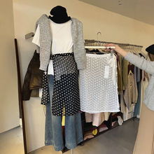 韩国东大门2025年通勤春季新款韩版宽松一片似透视提花叠穿围裙女