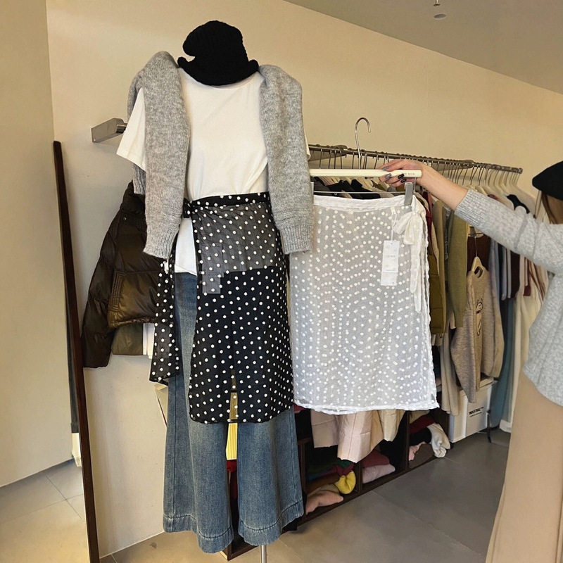 South Korea Dongdaemun 2025 Commuter Spring New Korean Loose Piece of Perspective Jacquard Stacked Apron Women