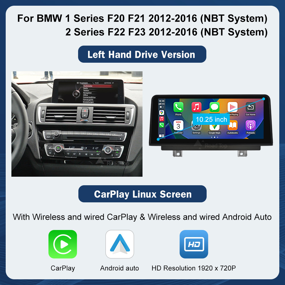 10.25''CarPlay Car Multimedia Display Screen for Bmw 1/2 Series NBT System