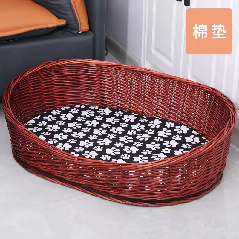 Nido de perros, cuatro estaciones de tela de caña, perros grandes y medianos, colchonete desmontable y lavable, cama de tela de sauce para perros.