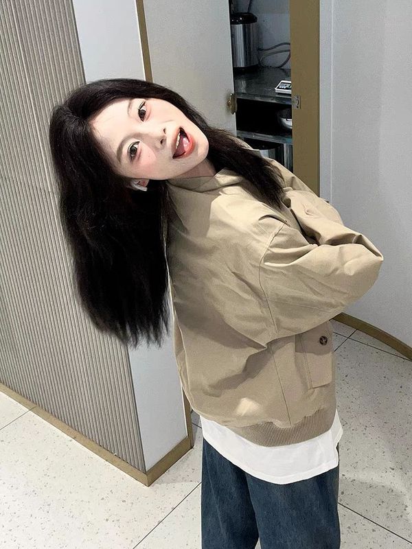 立领夹克初春外套女新款宽松休闲美式复古潮牌情侣款春秋上衣批发|undefined