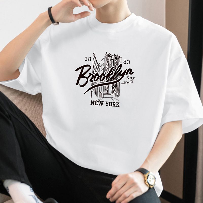 200g重ポンド純綿tシャツ男性半袖夏のトレンドゆるい丸襟上服アメリカ半袖tシャツ|undefined