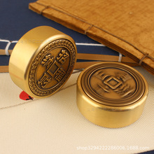 黄铜指尖陀螺时来运转解压转钱拉丝摆件工艺品日进斗金转转手把件