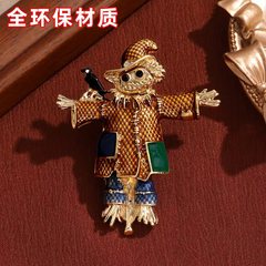 欧美外贸个性小丑别针时尚设计感秋冬款胸花复古风彩釉稻草人胸针