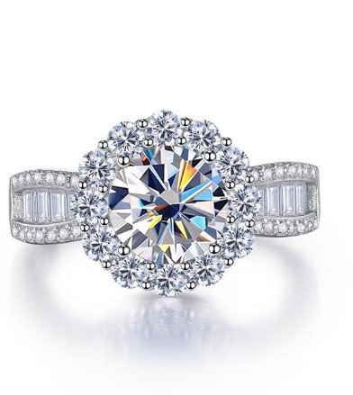 Europa y los Estados Unidos lujosos dos quilates anillo de piedra de moissanita rosa azul verde joyas de piedra de moissanita chatarra en vivo ventas calientes