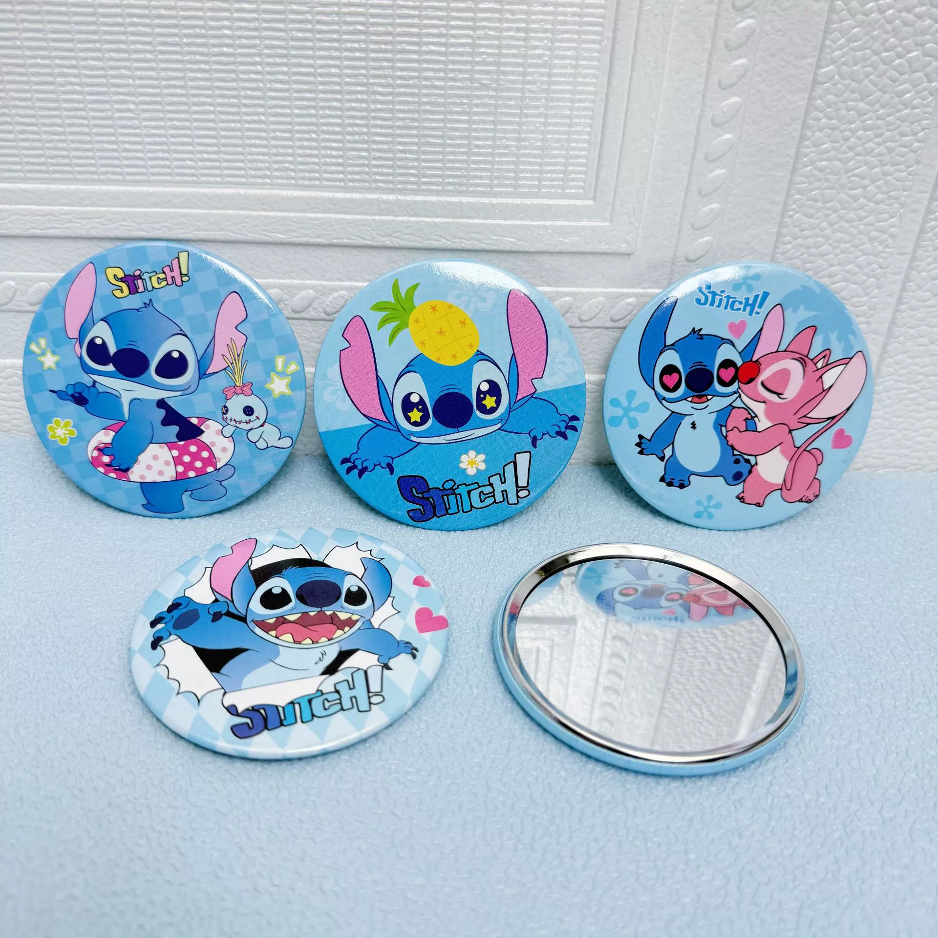 Мини-зеркальце Stitch в виде мультика, межзвёздная тема, портативное металлическое круглое зеркало