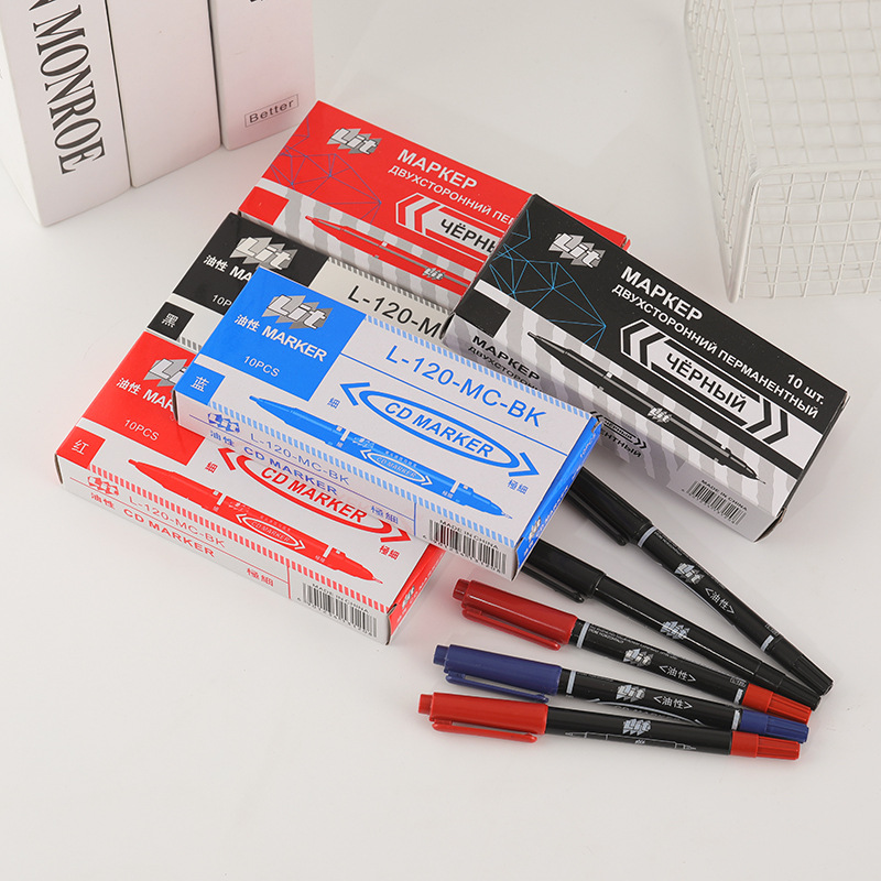 Cross-border hot selling small double-headed logistics marker black hook line pen art special color marker pen set wholesale