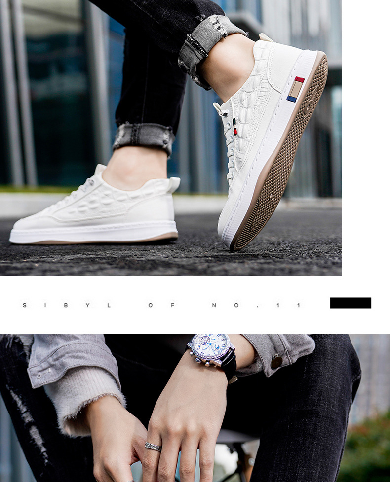 2023 nieuwe witte schoenen heren casual schoenen Koreaanse veelzijdige boardschoenen platte hak casual schoenen lage krokodillenleer herenschoenen_voghion.com