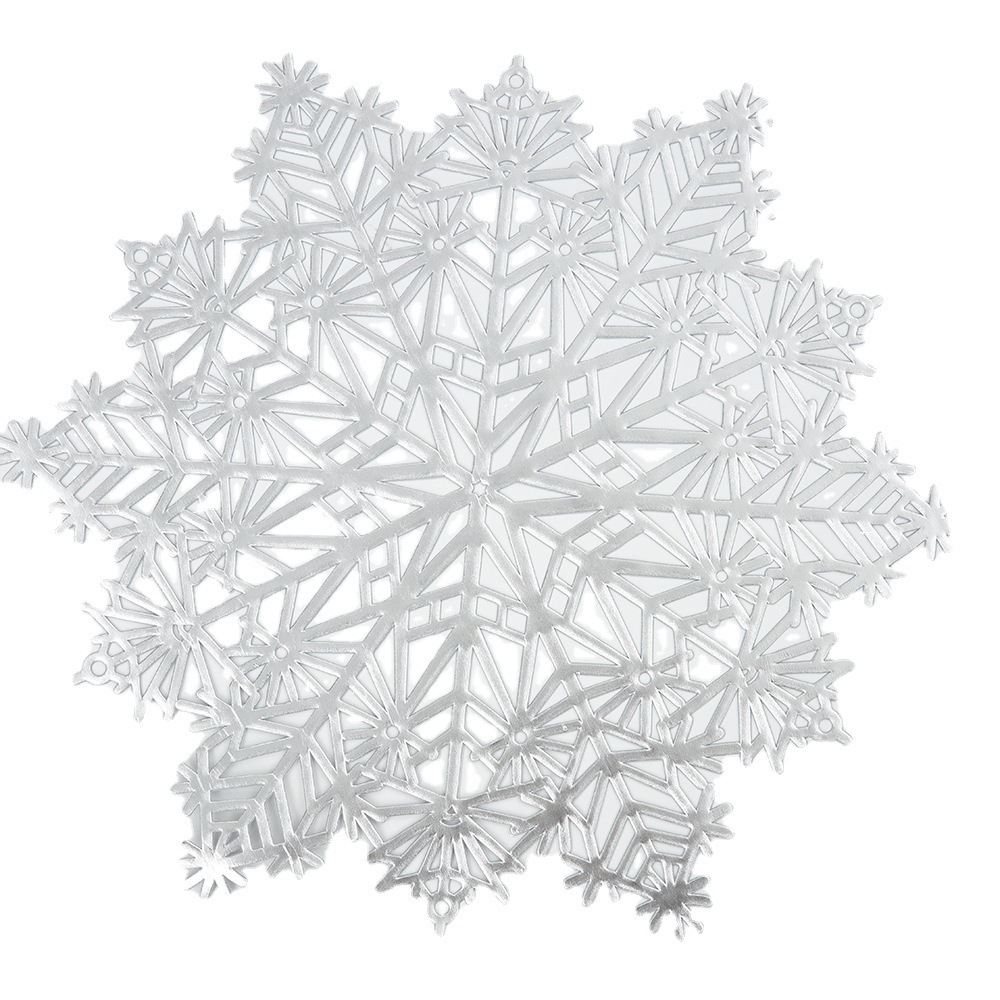 Uus ebakorrapärane kuumstantsiga hõbedane veekindel, libisemisvastane ja soojust isoleeriv matt, kodune lumehelbe õõnes PVC-aluse matt_voghion.com