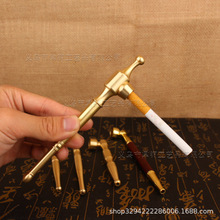 男士短款便携黄铜烟斗传统老式烟锅手工带过滤芯旱烟袋两用可拆洗