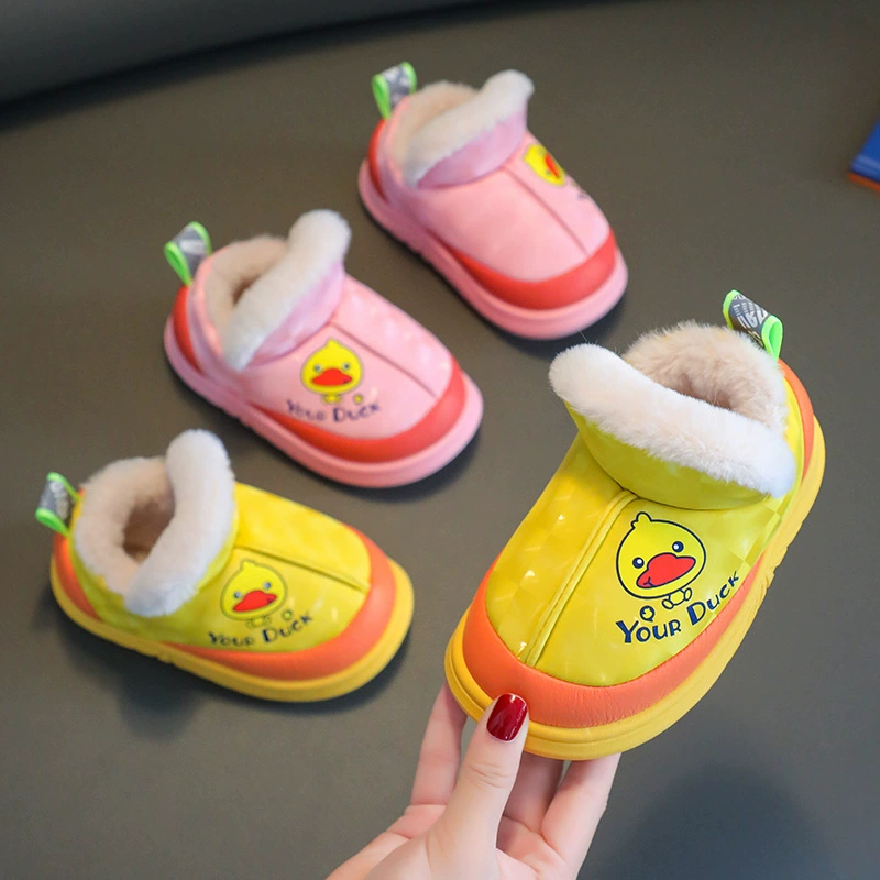 Маленькая желтая утка, натуральные товары, детские зимние сапоги, Новые Зимние непромокаемые короткие сапоги из искусственной кожи для мальчиков и детей, детская большая хлопковая обувь на флисовой подкладке