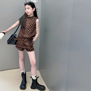 女童夏季套装2026年儿童老钱风夏装背心短裤中大童女孩夏季两件套