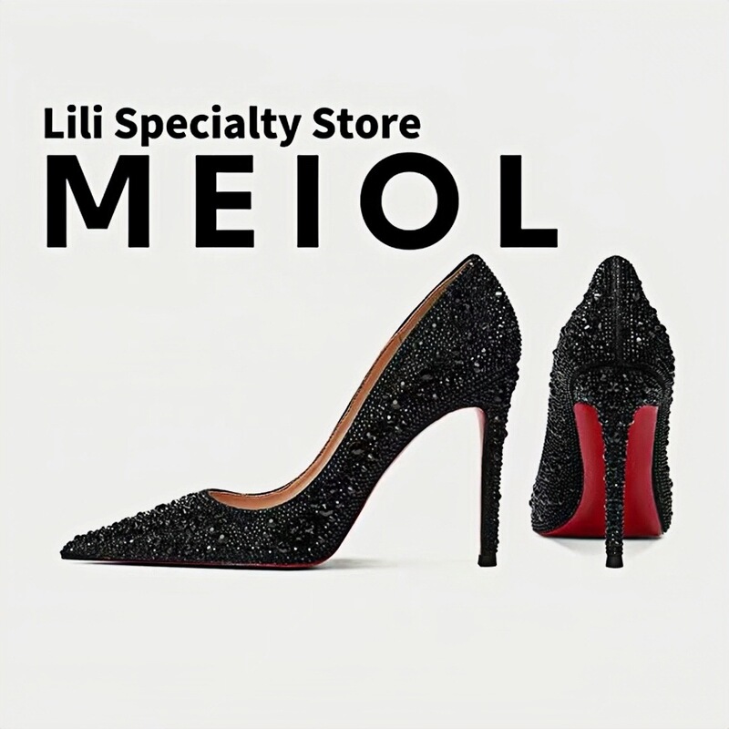 Star with high heels spring autumn and winter new fashion versatile rhinestone pointed shoes red thin heel women's shoes