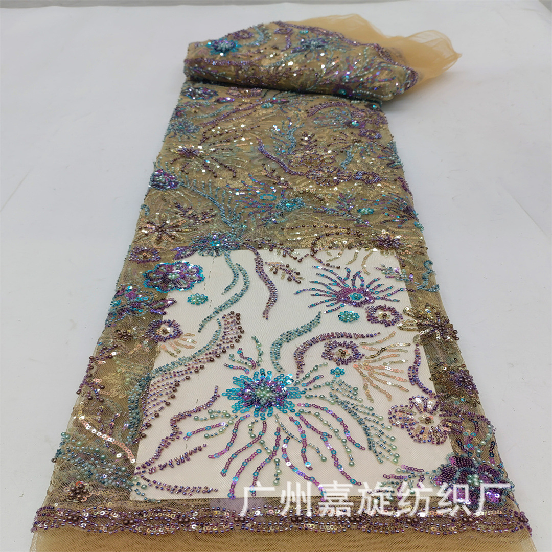 Nuevo Dai multicolor sequilla tubo de perlas bordado tela de tela de filamento delicada etapa vestido de boda tela de encaje