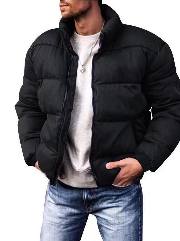 Chaqueta acolchada de algodón de invierno para hombres nuevos transfronterizos Abrigo acolchado de algodón con cuello de pie simple Chaqueta acolchada de algodón imprimible de color sólido engrosada