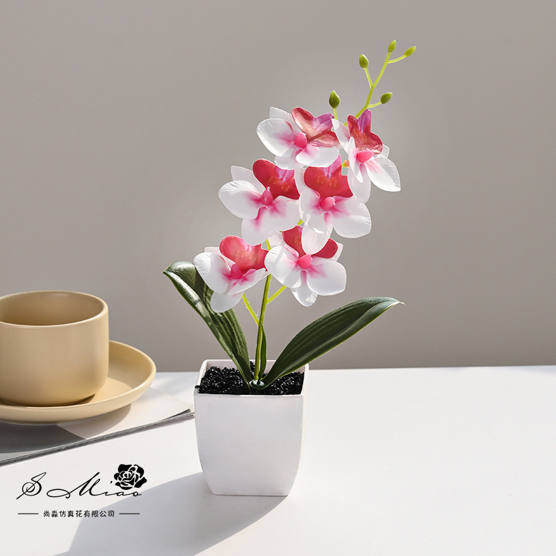 Flores falsas de 6 cabezas de orquídeas mariposa sensación de bonsai simulación de flores decoración del hogar fotografía de plantas verdes artificiales simulación de boda en maceta image 7