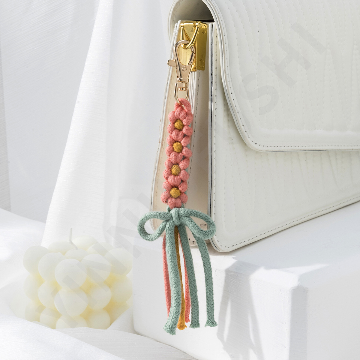 12g Weight Bag Pendant, Keychain Classification 1 Piece Quantity Casual, Daily Occasion Pure cotton Material Bow Knot Pattern Women's Gender Cute, Modern Style Style Cute Modern Style Bow Knot Pure Cotton Women's Bag Pendant Keychain 3