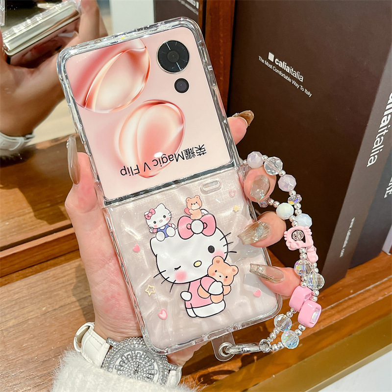 Honor Magic V フリップ携帯電話ケース MagicVFlip 折りたたみスクリーン kt 猫ブレスレット女性の保護カバーに適しています|undefined
