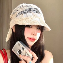 法式复古花朵蕾丝帽时尚镂空头巾帽ins时髦包头帽冷帽小众新款