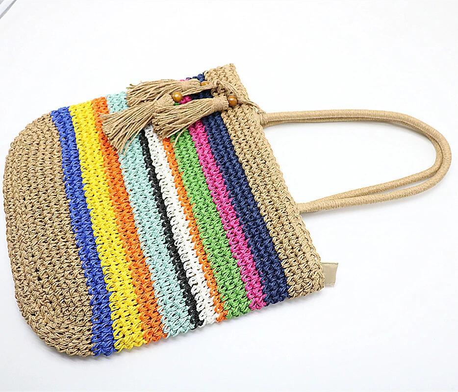 Women's Large Straw Color Block Vintage Style Beach Square Zipper Straw Bag display picture 4