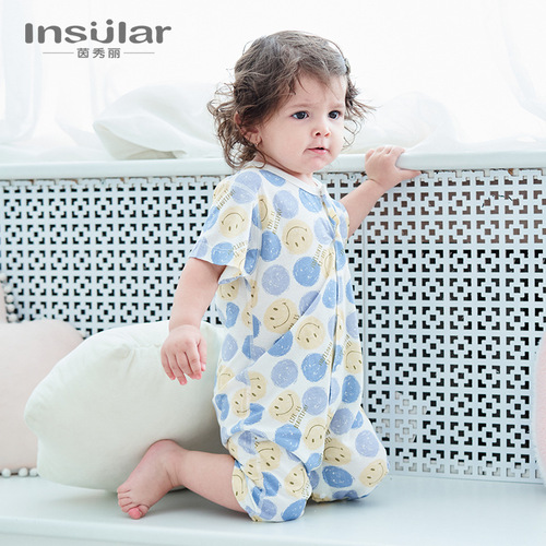 Yinxiuli baby jumpsuit bamboo fiber thin newborn suit boneless jumpsuit short-sleeved baby crawling suit cross-border