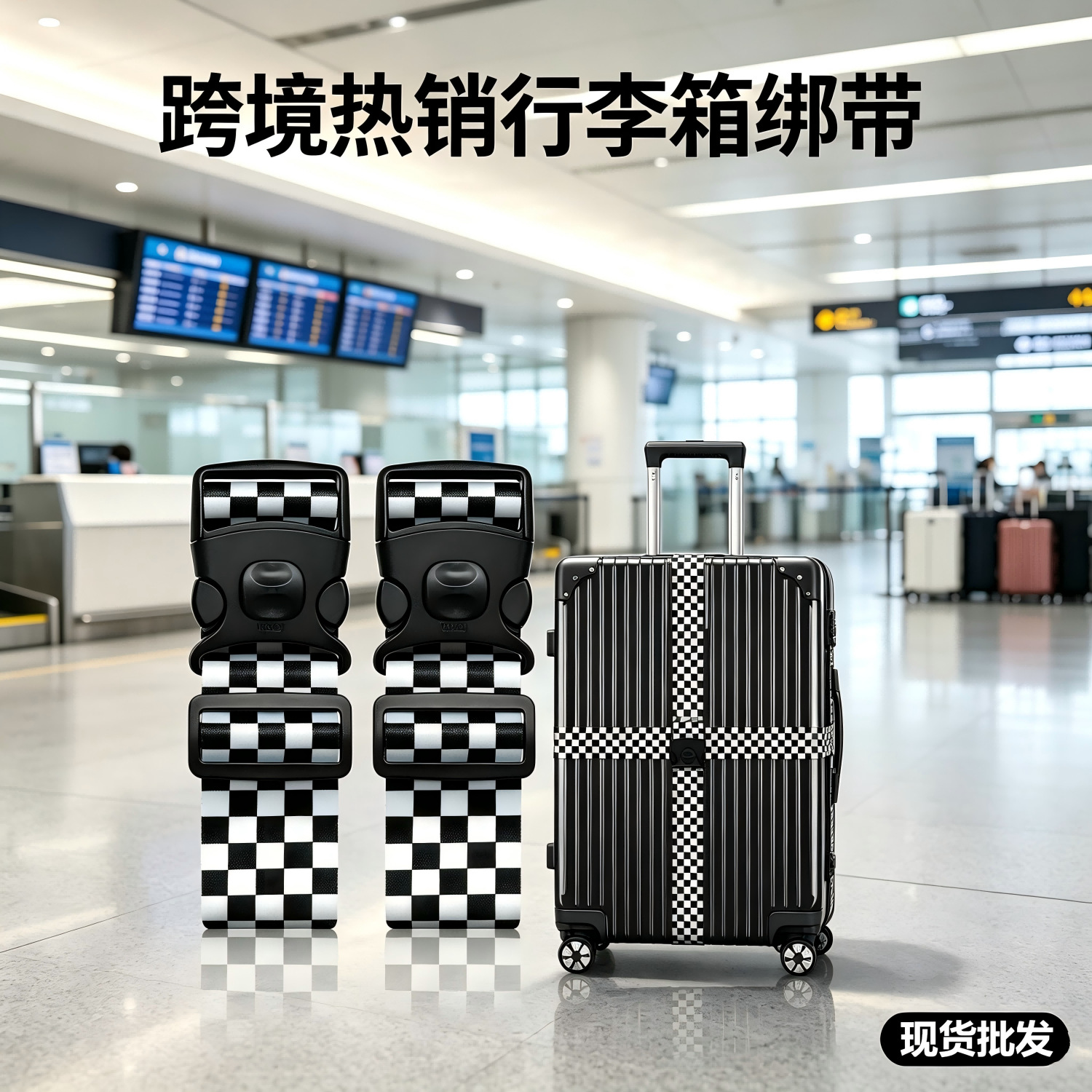 Cross-border best-selling fashion printed luggage straps, no-password lock, packing straps, airport luggage straps, set of two