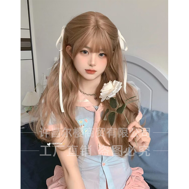 Er Ying Wholesale Wig for Women with Long Hair Summer Full Headgear Orange Big Wavy Long Curly Hair Wig Lolita Wig Er Ying Wholesale Wig for Women with Long Hair Summer Full Headgear Orange Big Wavy Long Curly Hair Wig Lolita Wig
