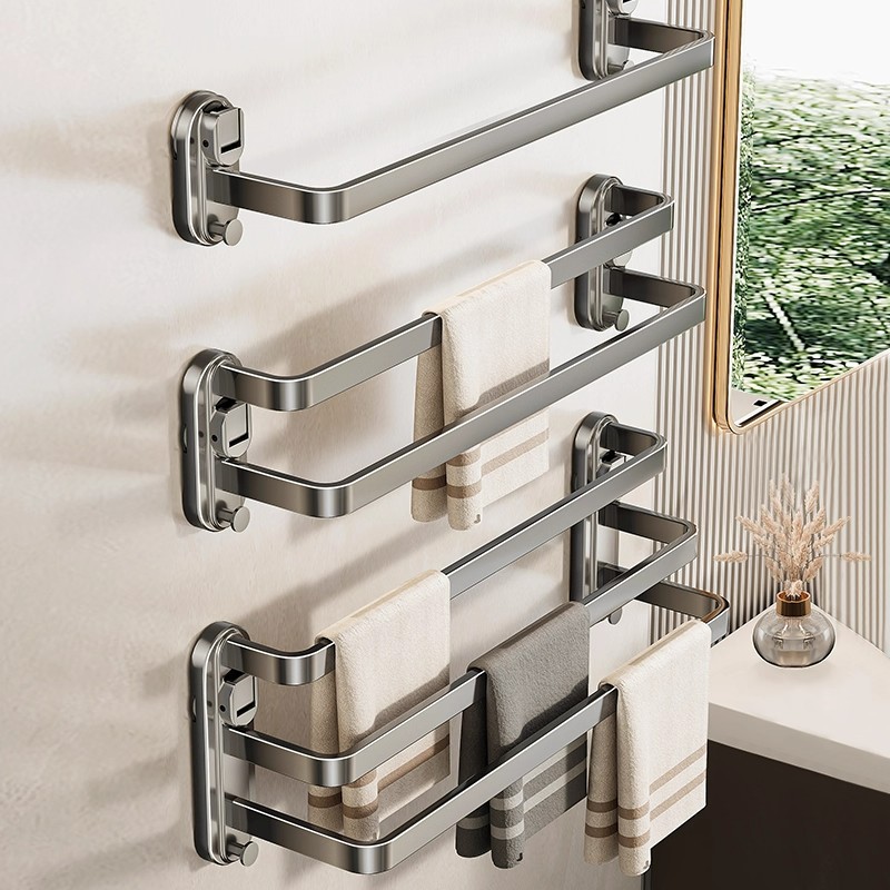 Suction Cup Towel Bar Bathroom Punch-Free Towel Rack Bathroom Towel Hanging Rod Single Double Three Rod Storage Rack
