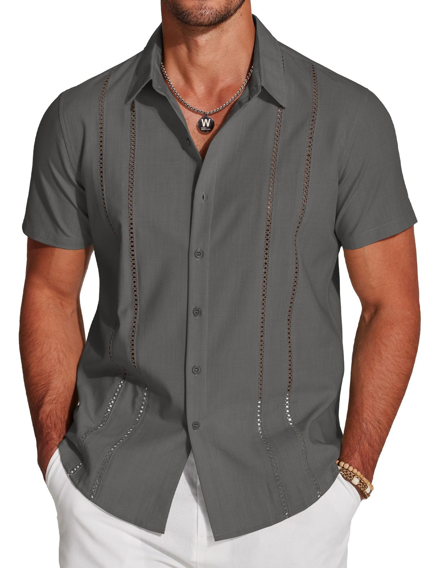 Camicia da uomo versatile, nuova moda, tinta unita, manica corta, stampa digitale 3D_voghion.com