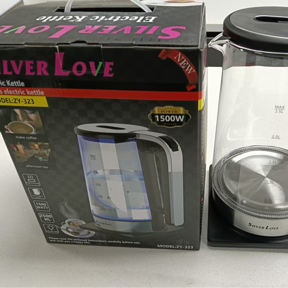 Hervidor de vidrio spot transfronterizo hervidor eléctrico doméstico hervidor eléctrico apagado automático hervidor eléctrico hervidor 2.5L capacidad