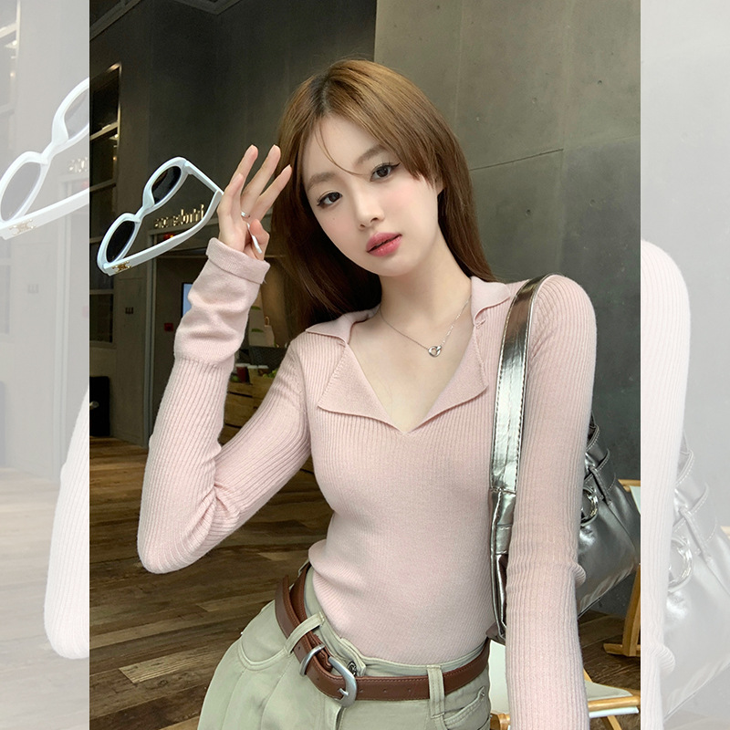2024 Autumn New Style Wool Polo Collar Knit Sweater for Women - Stylish, Versatile, Slim Fit, Inner Layer Base Shirt